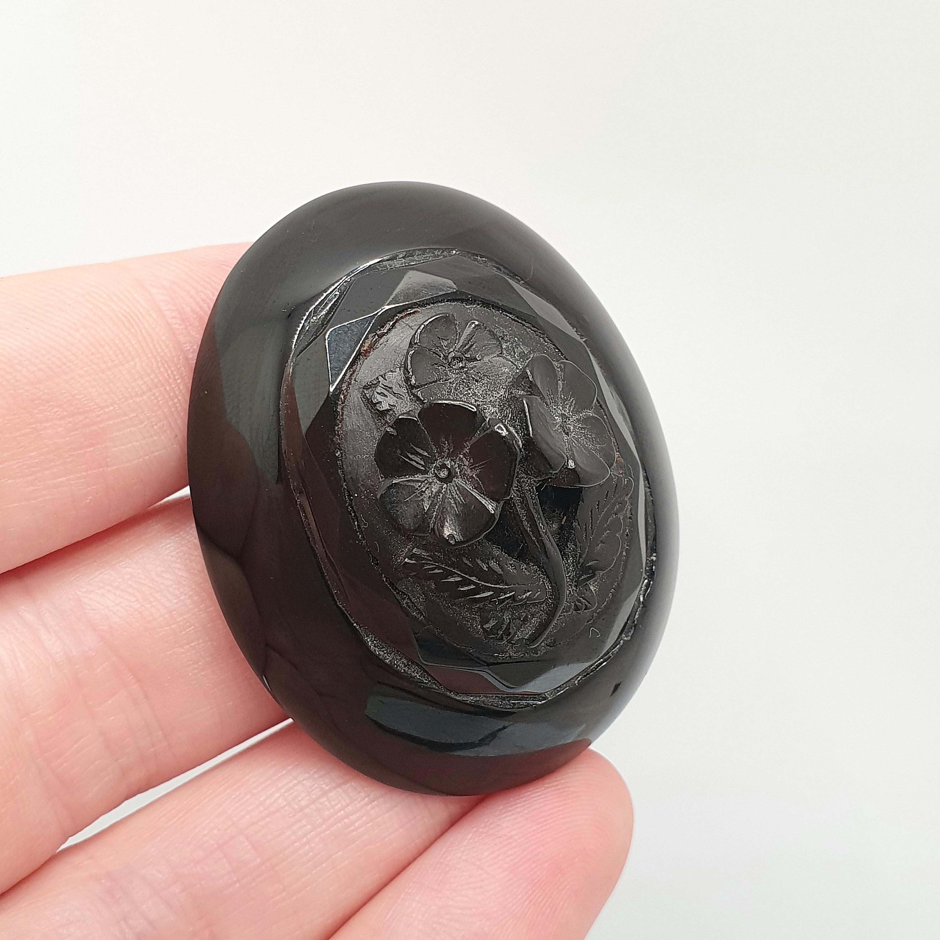 Antique Victorian Whitby Jet Brooch Pin Cameo Flower Large Big