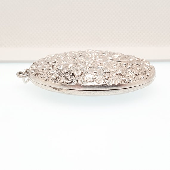 Antique Victorian Solid Silver Locket Shell & Flo… - image 7
