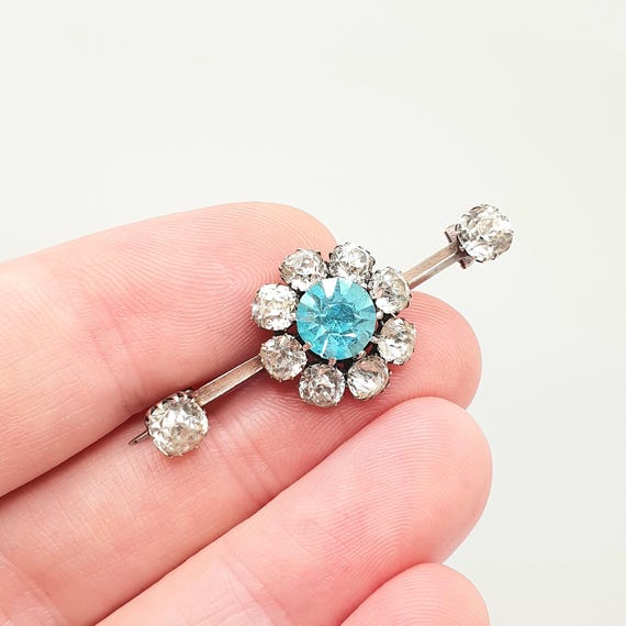 Antique Solid Silver Aquamarine Paste Brooch Vict… - image 1