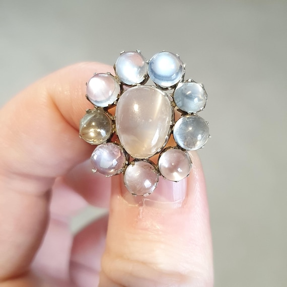 Antique Moonstone Solid Silver Brooch Cluster Hal… - image 3