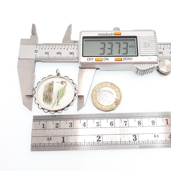 Antique Solid Silver Hand Painted Woodpecker Pend… - image 7