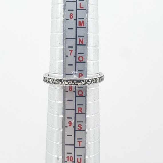 Antique Solid Silver Marcasite Eternity Ring Art … - image 9