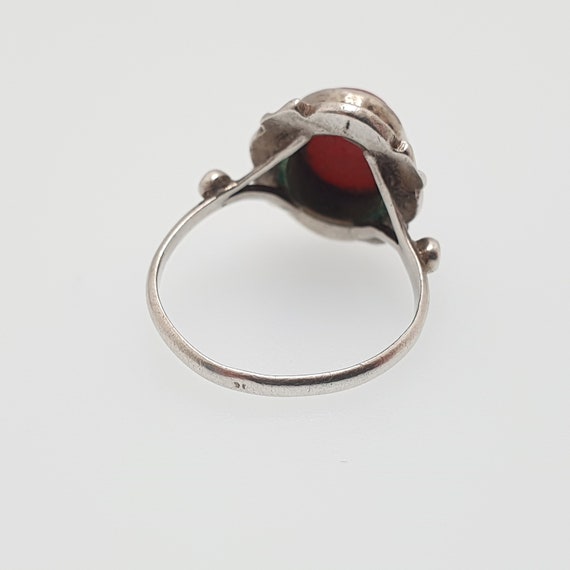 Antique Art Deco Coral Solid Silver Ring Marcasit… - image 7