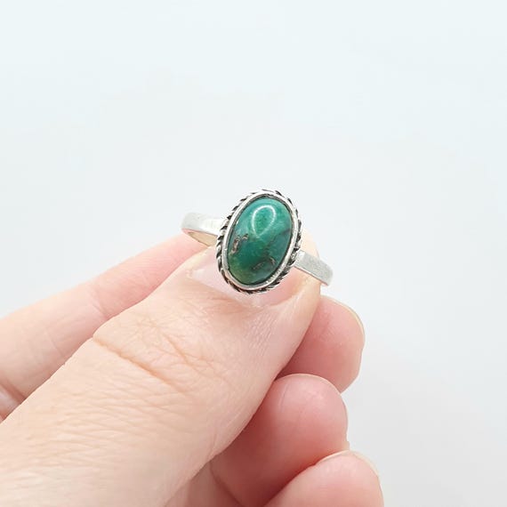Old Vintage Solid Silver Turquoise Ring Natural G… - image 4