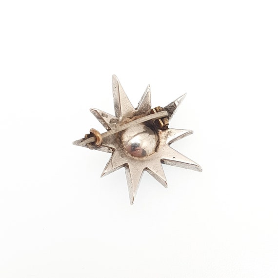 Antique Victorian Star Solid Silver Brooch Diamon… - image 4