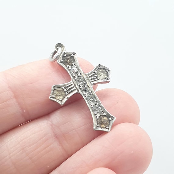Antique Solid Silver Diamond Paste Crucifix Penda… - image 1