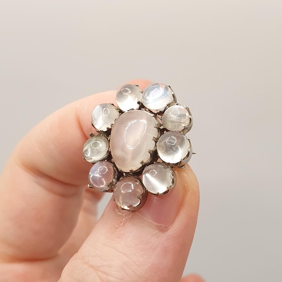 Antique Moonstone Solid Silver Brooch Cluster Hal… - image 2
