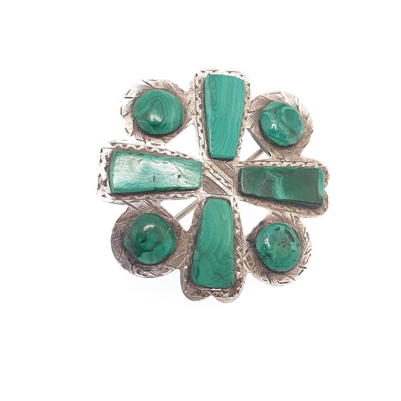 Antique Victorian Malachite Solid Silver Brooch S… - image 3