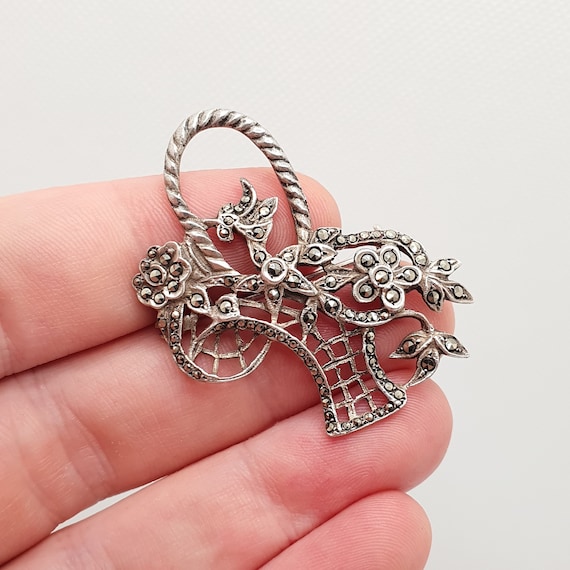 ANCIENNE BROCHE ARGENT MASSIF FRANÇAIS VERMEIL MARCASSITES ART DÉCO