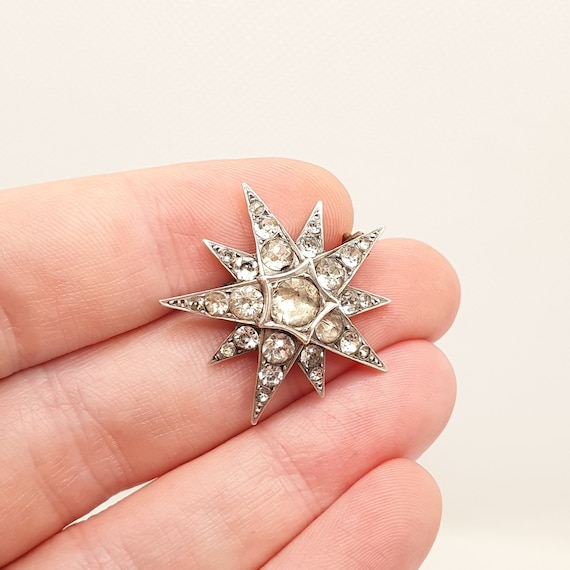 Antique Victorian Star Solid Silver Brooch Diamon… - image 1