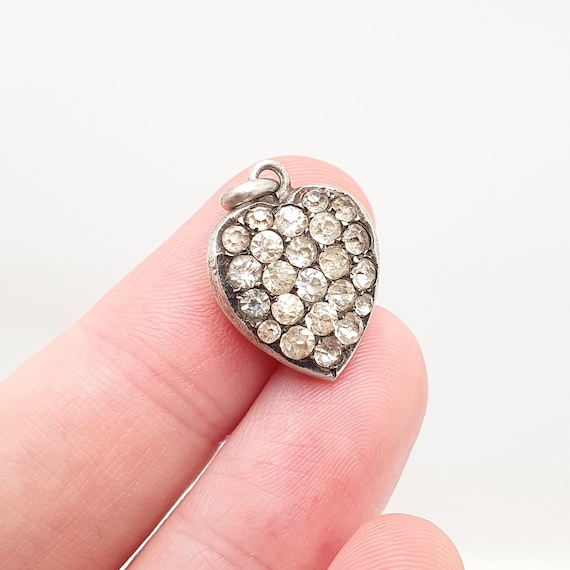 Antique Solid Silver Diamond Paste Heart Pendant … - image 1