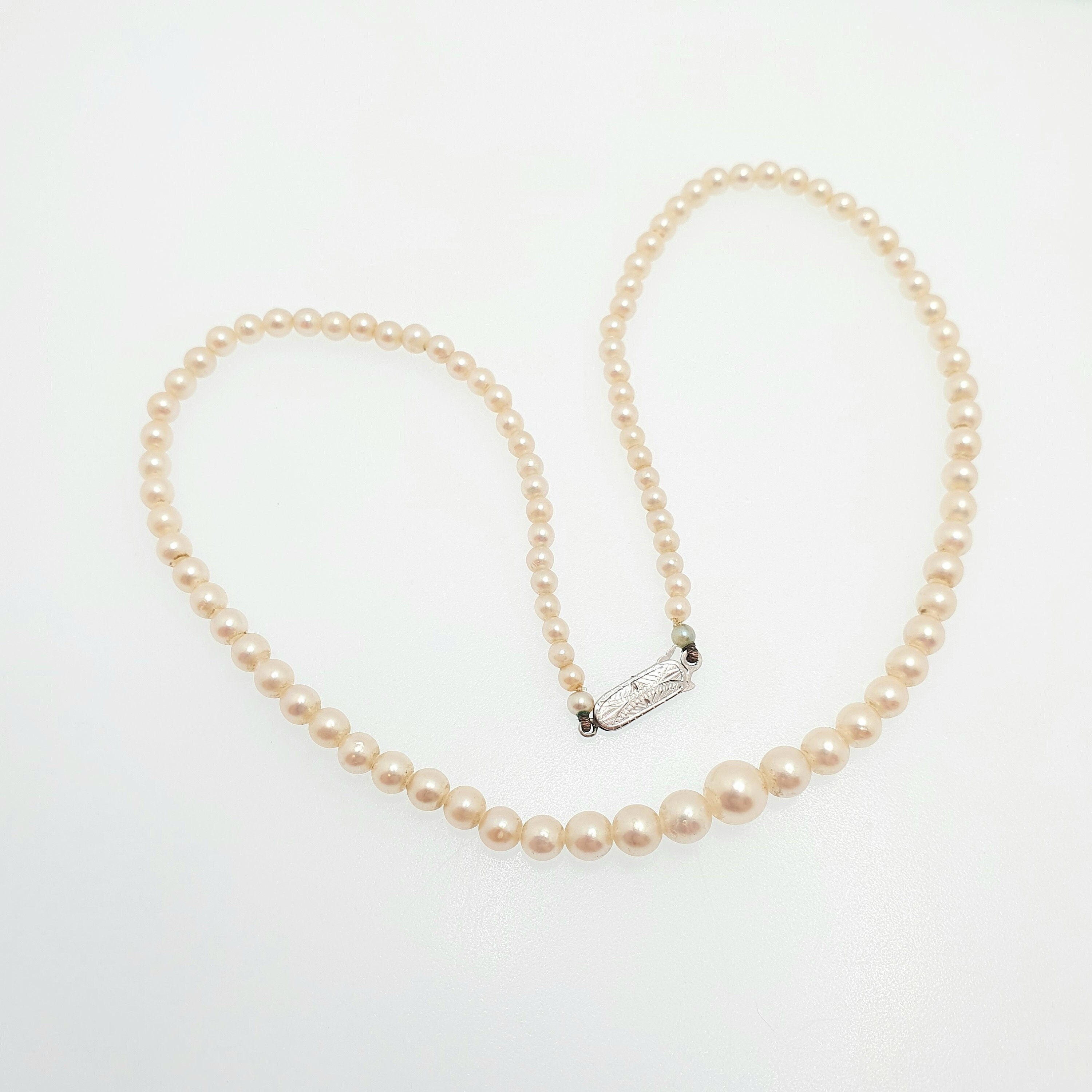 Antique Art Deco 9ct 9k Cultured Pearl Necklace White Gold 