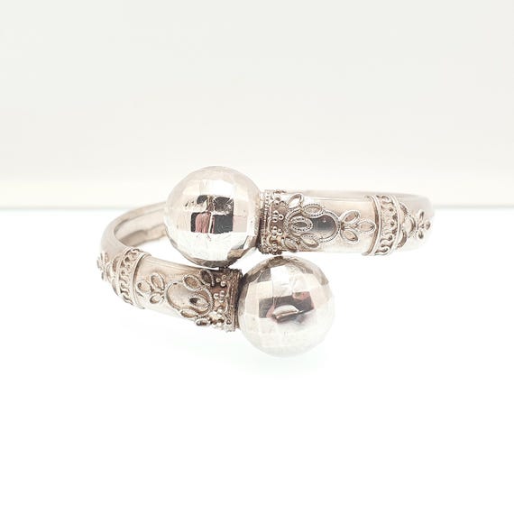 Antique Victorian Solid Silver Bypass Bangle Cros… - image 1