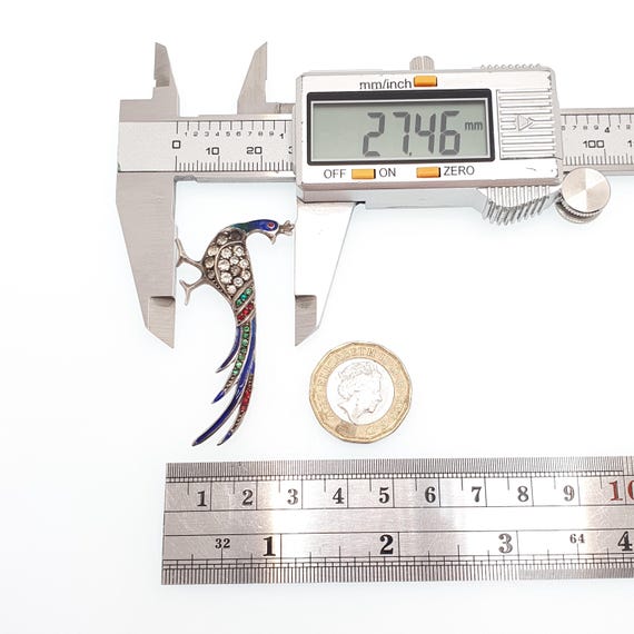 Antique Solid Silver Peacock Paste Brooch Enamel … - image 11