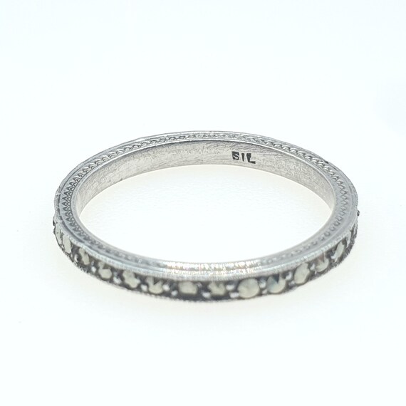 Antique Solid Silver Marcasite Eternity Ring Art … - image 6
