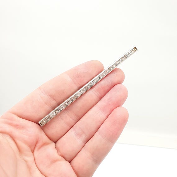 Antique Art Deco Solid Silver Diamond Paste Bar B… - image 3