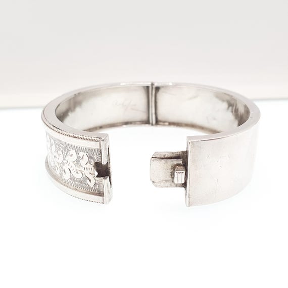 Victorian Solid Silver Antique Snap Bracelet Bang… - image 5