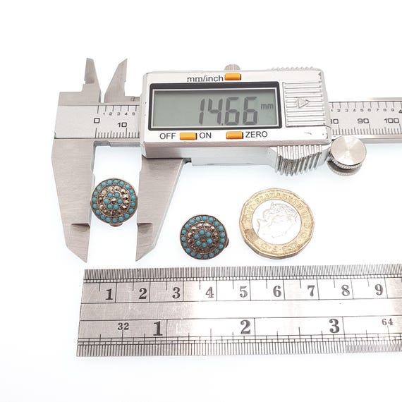 Antique Solid Silver Turquoise Glass Earrings Mar… - image 9