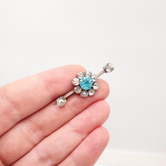 Antique Solid Silver Aquamarine Paste Brooch Vict… - image 4