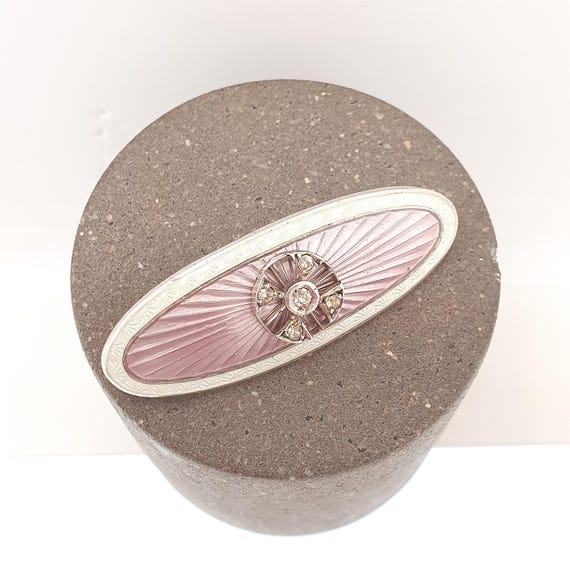 Antique Solid Silver Diamond Paste Enamel Brooch … - image 2