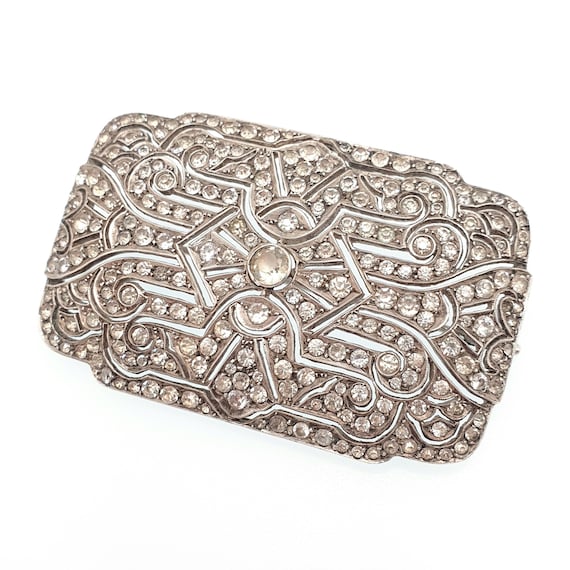 Antique Solid Silver Diamond Paste Brooch Art Dec… - image 3
