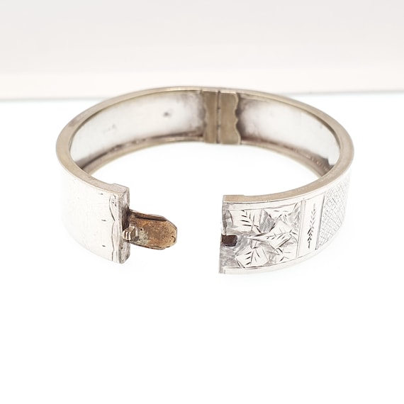 Victorian Solid Silver Antique Snap Bangle Bracel… - image 5