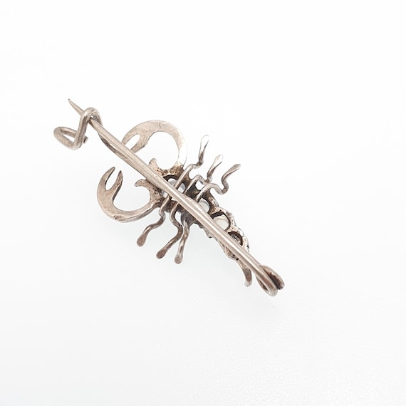 Antique Solid Silver Moonstone Scorpion Brooch Sc… - image 5