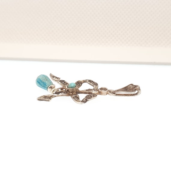 Antique Solid Silver Diamond Paste Bow Pendant Fa… - image 5
