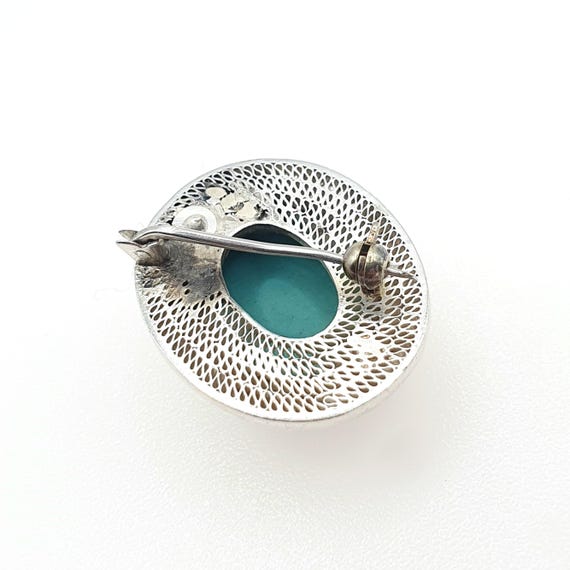 Vintage Solid Silver Turquoise Brooch Chinese Exp… - image 5