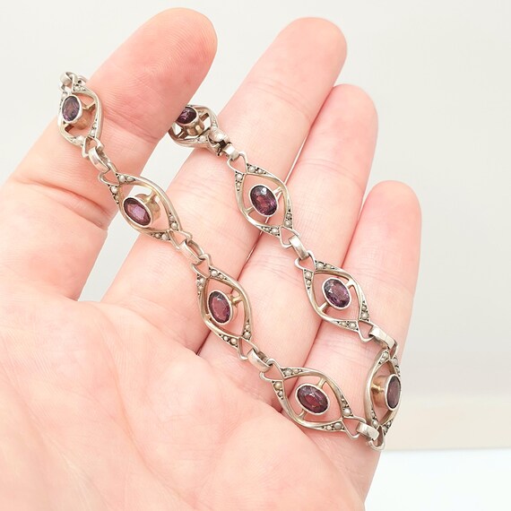 Antique Solid Silver Amethyst Paste & Seed Pearl … - image 5