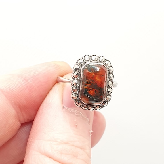 Antique Sterling Silver Moss Agate Ring Art Deco … - image 3