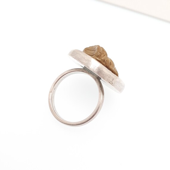 Antique Solid Silver Lava Cameo Ring Victorian Ma… - image 6