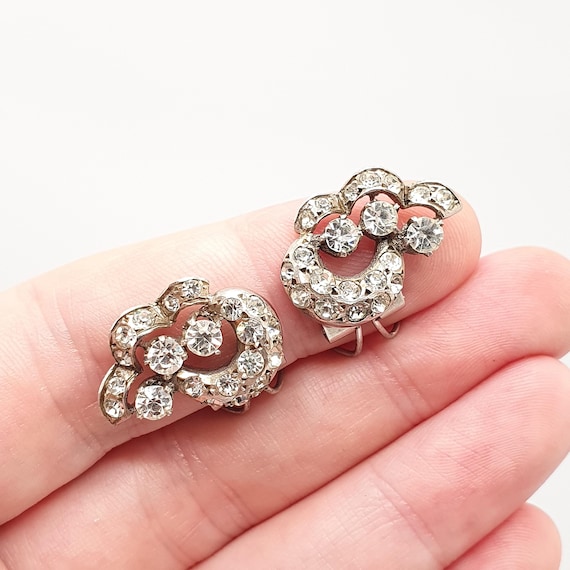Antique Solid Silver Diamond Paste Earrings Art D… - image 1