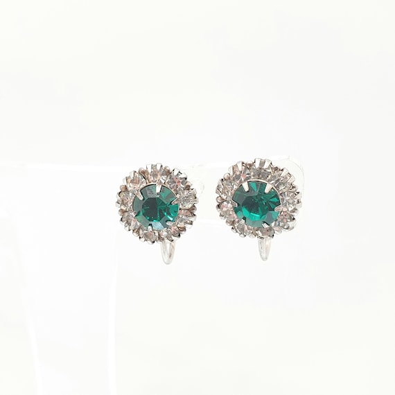 Antique Solid Silver Emerald & Diamond Paste Earr… - image 3