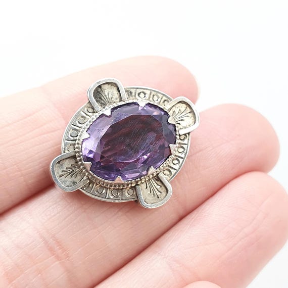 Antique Victorian Solid Silver Natural Amethyst B… - image 1