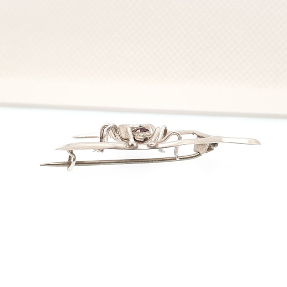 Antique Solid Silver Spider Brooch Wishbone Ameth… - image 4