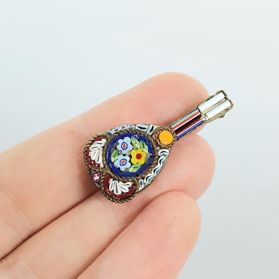 Antique Micromosaic Lute Brooch Pin Micro Mosaic … - image 1