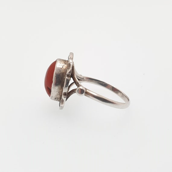 Antique Art Deco Coral Solid Silver Ring Marcasit… - image 5