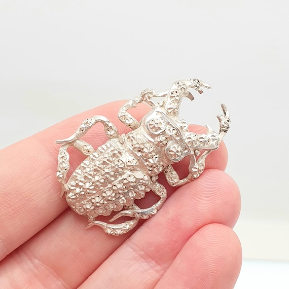 Antique Victorian Solid Silver Scarab Beetle Broo… - image 1