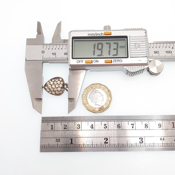 Antique Solid Silver Diamond Paste Heart Pendant … - image 8