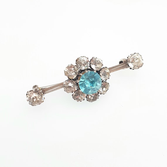 Antique Solid Silver Aquamarine Paste Brooch Vict… - image 2