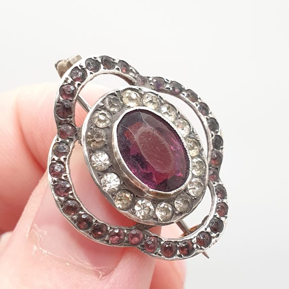Antique Solid Silver Amethyst Paste Brooch Victor… - image 5