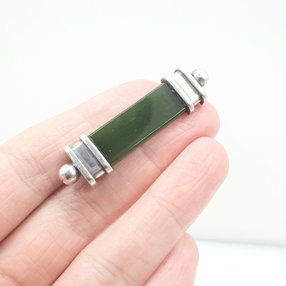 Antique Victorian Solid Silver Nephrite Jade Broo… - image 1