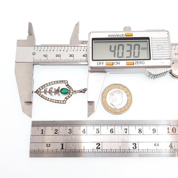 Antique Solid Silver Diamond Emerald Paste Neckla… - image 7