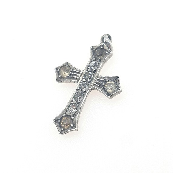 Antique Solid Silver Diamond Paste Crucifix Penda… - image 2