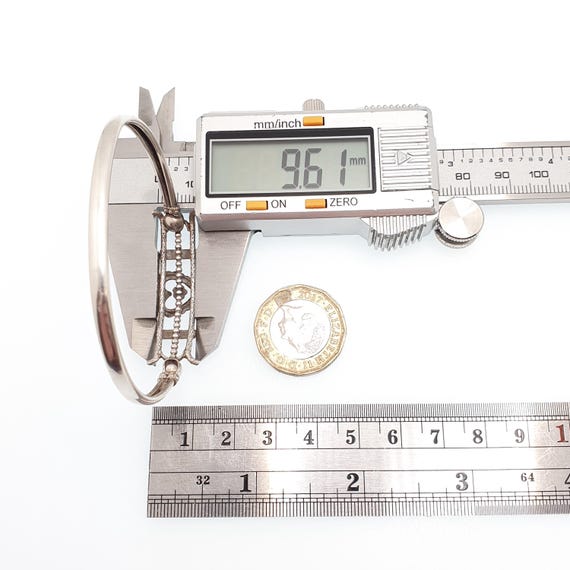 Antique Victorian Solid Silver Heart Bangle Rolle… - image 10