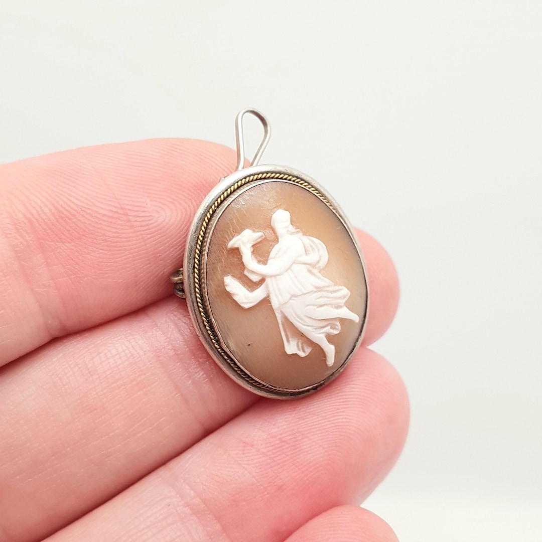 Antique Sterling Silver Grace Cameo Necklace Pendant Brooch Shell Hand ...