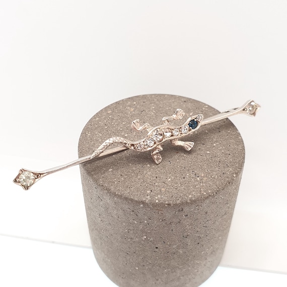 Antique Solid Silver Lizard Brooch Diamond Paste … - image 2