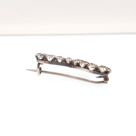 Antique Victorian Paste Solid Silver Bow Brooch R… - image 5