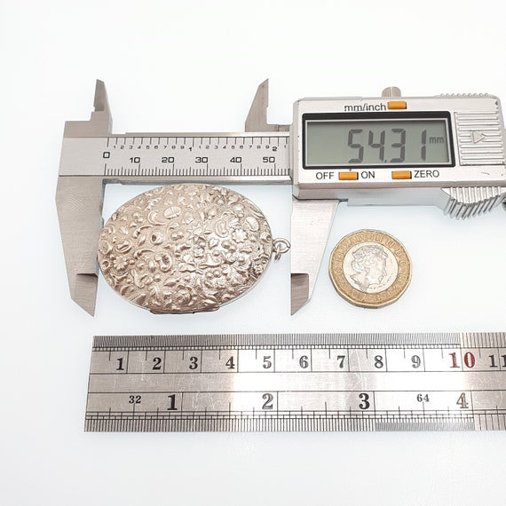 Antique Victorian Solid Silver Locket Shell & Flo… - image 9